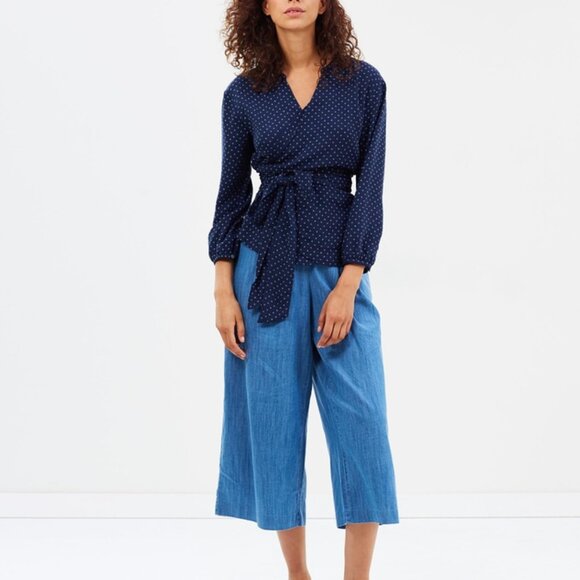 J. Crew Navy + White Wrap Blouse - Picture 2 of 7